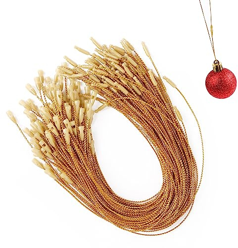 VEYLIN 100 Stück 20 cm Weihnachtsschmuck Aufhänger Schnur, Seilverschlüsse Haken Seil Ornament Schnappverschluss Schnur für Xmas Ornament hängende Dekorationen (Gold)