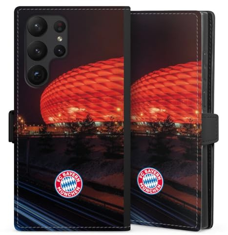 Klapphülle kompatibel mit Samsung Galaxy S 23 Ultra Handyhülle aus Kunst Leder schwarz Flip Case FC Bayern München FCB Stadion