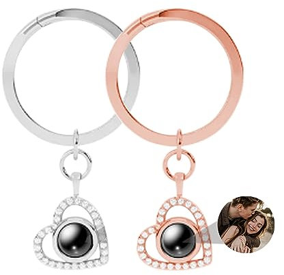 Photo projection personnalisée Porte-clés cœur Porte-clés je t'aime 100 langues Porte-clés argent Cadeau souvenir pour anniversaire Noël Saint-Valentin,Style 3