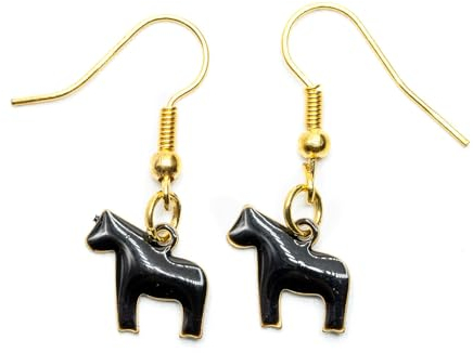 Miniblings Dalapferd Ohrringe Hänger Dala Pferd Schweden schwarz emailliert - Handmade Modeschmuck I Ohrhänger Ohrschmuck versilbert