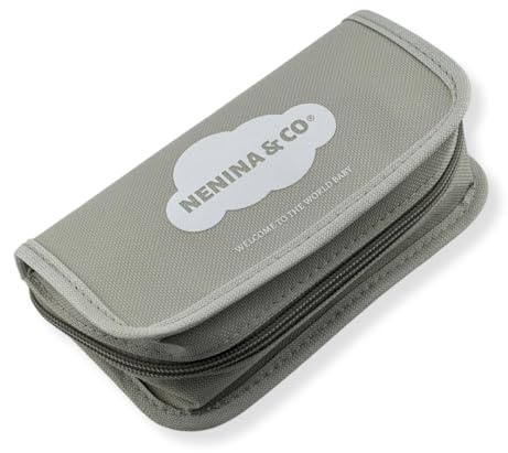 Nenina & Co, Trousse de toilette pour bébé 0 m Kit soin bébé avec brosse, peigne, brosse dentaire, ciseaux, lime et coupe-ongles, trousse imperméable avec fermeture éclair