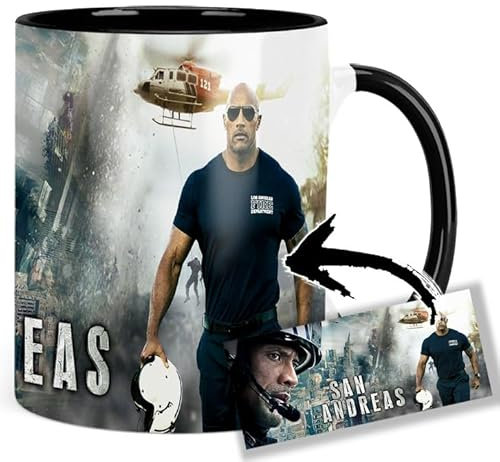 San Andreas Dwayne Johnson Tasse Innen & Henkel Schwarz Keramikbecher Mug