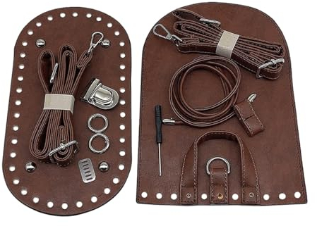 Fonowx Taschenboden zum Häkeln, PU Leder Boden Tasche Häkeln mit Löchern, Taschenzubehör zum Nähen mit Tasche Twist Lock Taschenriemen für Häkeltaschen DIY Rucksack Taschen Strickbeutel, Kaffee
