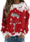 Weihnachtspullover Damen Sweatshirt Rundhals Langarm Rentier Weinglas Weihnachtsmann Druck Langarmshirt Teenager Mädchen Christmas Sweatshirt Weihnachtspulli Oberteile Tops Pullover Shirt Frauen