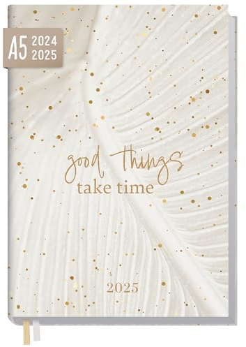 Häfft® Chäff-Timer Classic Kalender 2024/2025 A5 Sparkling Leaf Buchkalender, Terminplaner, Terminkalender, Wochenplaner für 18 Monate: Juli 2024 bis Dez. 2025 - nachhaltig & klimafreundlich