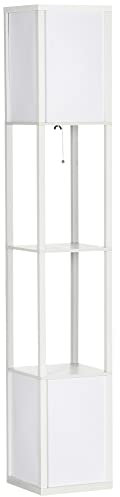 HOMCOM Floor Lamp with Shelves and Dual Light, Modern Corner Standing Lamp for Living Room, Bedroom, Bulb not Included, White