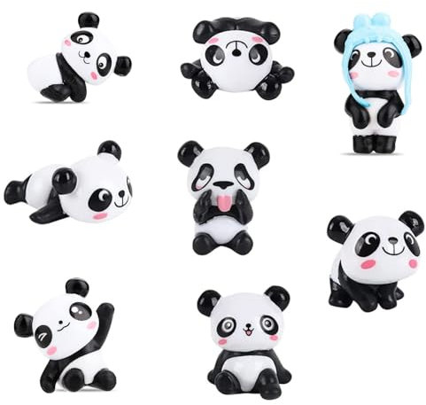 Bessy shop Figurines de Panda,Lot de 8 Figurines de Panda Décoration de Gâteau Panda Panda Mini Figurines Mignon Jouets Figurines Décoration pour Les Fêtes d'enfants Gâteaux