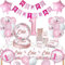 Décoration Anniversaire 1 An Fille - Ensemble de Vaisselle de Fête pour 16 Invités avec Ballons, Assiettes en Carton, Serviettes et Nappe