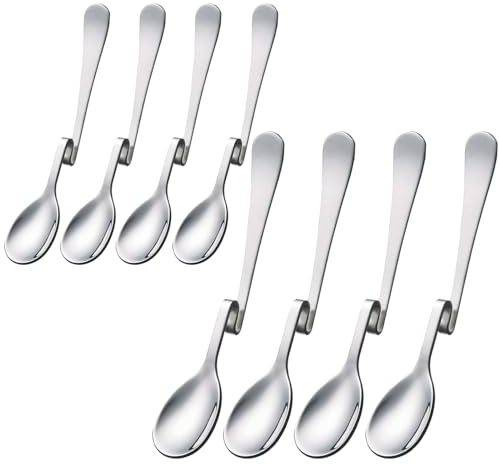 Cuillère Confiture, Cuillère Longue avec Manche Incurvé, Cuillère Latte Macchiato en Acier, Cuillère à Miel, Inoxydable Cuillère Suspendue Set 8 Pièces, pour Café, Thé, Gâteau