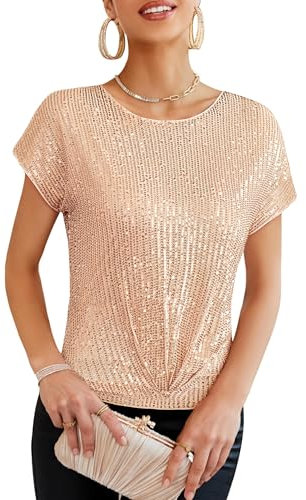 GRACE KARIN Girls Slim Fit V Neck Sequin Tank Top 2024 Glitter Sparkle Top for Women High Elastic Rose Gold M
