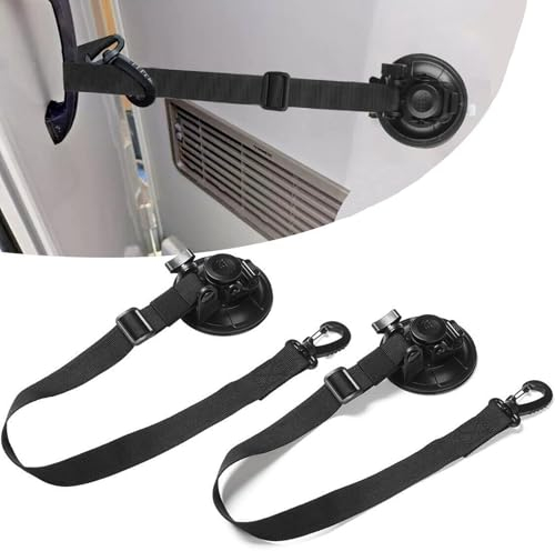 BAAQII Lot de 2 sangles de fixation de porte réglables pour camping-car, caravane, camping-car, porte avec crochet en plastique et loquet de verrouillage, ventouse de verrouillage robuste