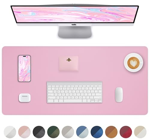 AFIING Schreibtischunterlage aus PU-Leder, rutschfeste & wasserdichte Schreibtischmatte, große Mausmatte, leicht zu reinigende Tischunterlage für Büro und Zuhause (80 x 40 cm, Rosa)