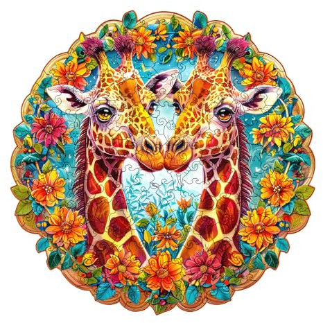 Cuteefun Wooden Puzzle Age 14+ for Adults, Unique Shaped Animal Puzzle Giraffe for Birthday Gift Father's Day(A4 Size)