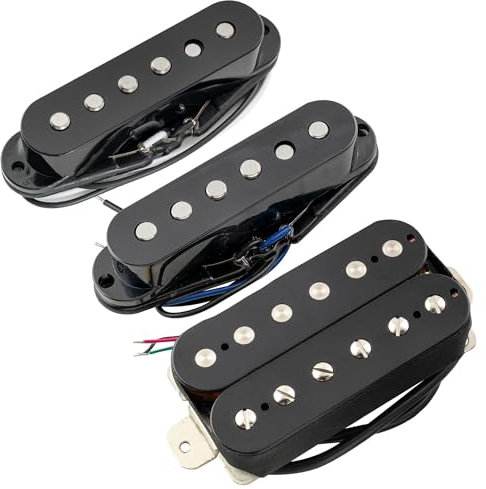 Musiclily Pro ST-60SE Staggered Alnico 5 Single Coil Tonabnehmer und Humbucker HSS Pickups Set für Strat Style E-Gitarre, Schwarz