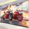 Papier Peint Panoramique Moto De Sport Rouge Poster Mural, Bleu Peinture Murale pour Salon Chambre Chambre d'enfants Restaurant Décoration Murale 250x175 cm