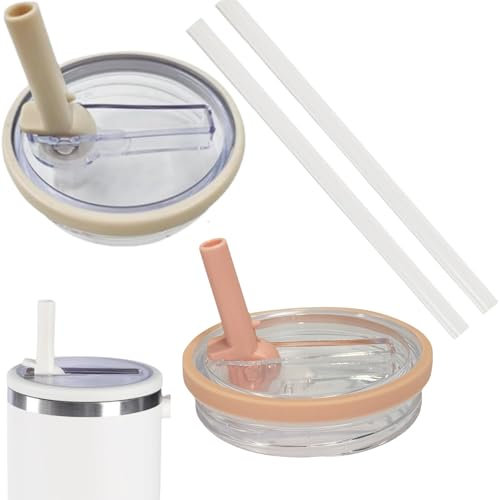 Ersatzdeckel für 40oz Becher, 2 Stück Wiederverwendbarer Auslaufsichere und Staubdichte Tumbler Abdeckungen Becher mit Strohhalm Deckel Ersatzdeckel für Stanley Cup Zubehör (W+R)
