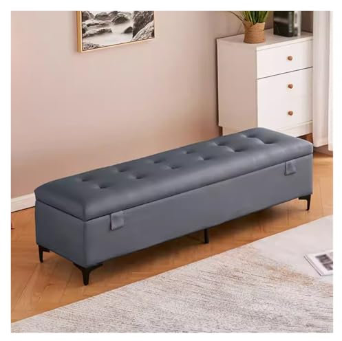Ottoman-Bank aus Kunstleder mit Stauraum, rechteckig, extra langes Ende der Bettbank für Schlafzimmer, Sitzgelegenheit (Grau, 180 cm)