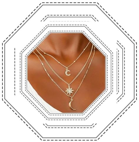 Jovono Boho Moon and Star Necklaces Layered Gold Moon Choker Necklace Chains Crystal Pendant Necklace Accessories For Women