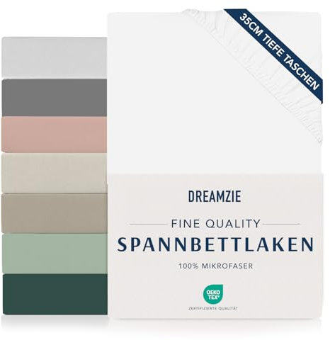 Dreamzie Spannbetttlaken 90x190/200 cm - 35 cm Tiefe Tasche - 100% Mikrofaser Bettlaken - Elfenbein, Schadstoffgeprüft(Oeko TEX), Bettlaken mit Gummizug