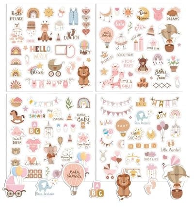 KGDUYC 4 Stück Cartoon Aufkleber Baby Album, Kinder Aufkleber und Baby Fotoalbum, DIY Scrapbooking Aufkleber Designs, Baby Scrapbooking Aufkleber, mehrere Kinder Muster