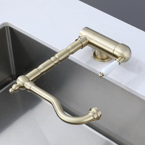 SJQKA Mitigeur Cuisine Rabattable Noir, Laiton Robinet Cuisine Pliable Mitigeur De Cuisine Sous Fenêtre Avec Bec Orientable 360° Robinetterie Evier Rabattable Devant Fenêtre (or brosse)