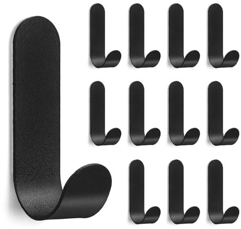 DENUOTOP 12 Stück Klebehaken, Haken Selbstklebend, Edelstahl Wandhaken Ohne Bohren, Handtuchhaken Badezimmer, Küche Haken zum Kleben (Schwarze, 12 Stück)
