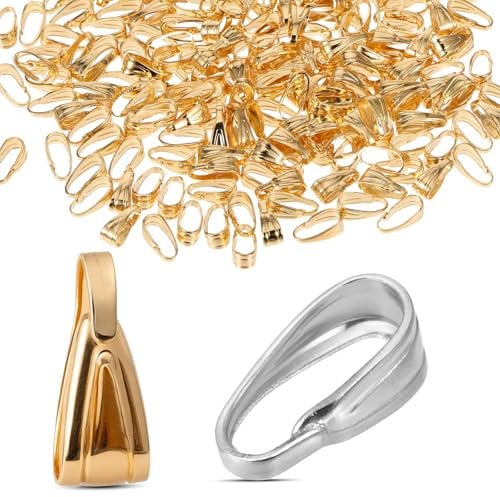 Giantree 400 Stück Schiebe-Anhängerverschluss für Halskette, Schmuck Anhänger Ösen, Anhängerschlaufe Kettenverschluss DIY Anhängerschlaufen Collierschlaufen für Halskette Schmuck Anhänger(Gold+Silber)