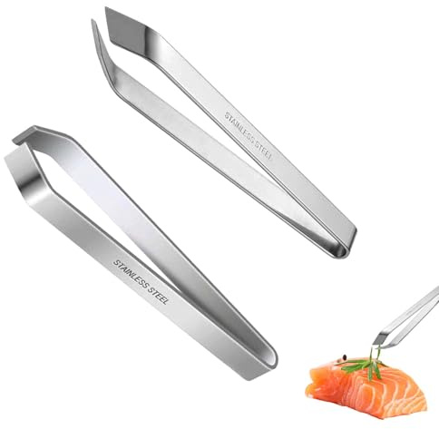Vierone Fish Bone Tweezers Set 2 Styles Professional Stainless Steel Flat and Slant Tweezers for Fish Bones and Scales
