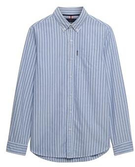 Superdry Herren Langärmeliges Essentials Oxfordhemd Broker Marineblau Gestreift L