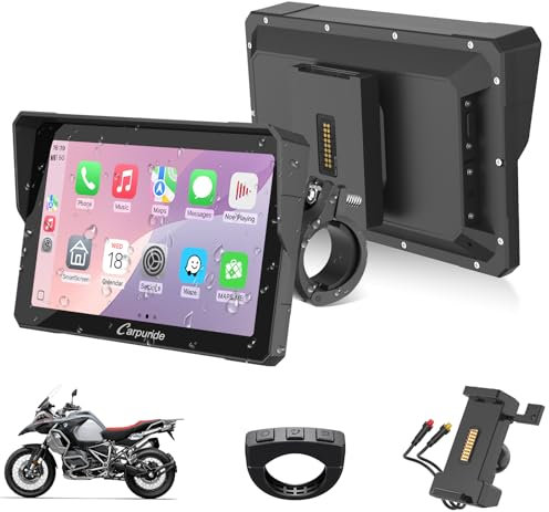 CARPURIDE W702S Motocicleta CarPlay Pantalla con BM05 Soporte para Conectar y Usar, Inalámbrico CarPlay y Android Auto, 7 Impermeable Táctilpantalla, Bluetooth Trans, Control con Cable, Navegación.