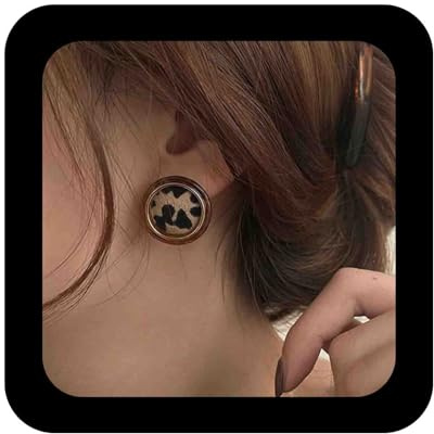 Enautoabs Vintage Leopardenmuster Ohrringe Runde Leopardenmuster Ohrringe Tierdruck Knopf Ohrringe Braun Leopard Knopf Ohrstecker Schmuck Für Frauen