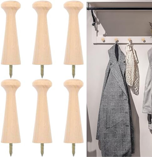 10 Pcs Wooden Shaker Peg Screw-on Shaker Pegs 3.3 Inch Solid Unfinished Wood Shaker Racks Wooden Hooks for Hanging Clothes Hats Keys Bags Towel