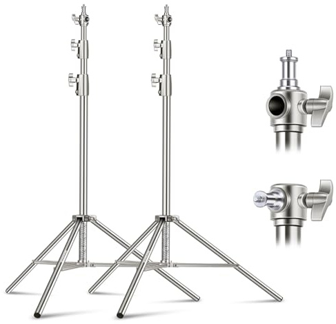 NEEWER 2pz Stativi Luci Fotografiche in Acciaio Inox da 2,8m, Stativo Fotografico Robusto Ammortizzato a Molla con Adattatore 1/4-3/8 per Strobo Video Ring Light Monoluce Softbox, Max 10kg, ST-280SS