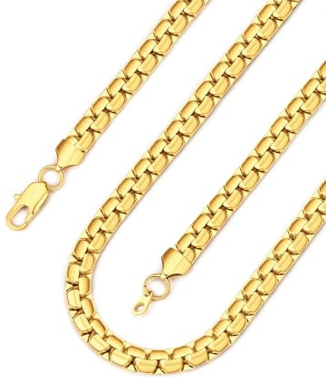 Bandmax Lange Goldene Kette Herren Edelstahl Halskette 8mm Goldkette Männer Venezianerkette Herren Box Link Chain 76cm Gliederkette Gold Halsband Modeschmuck für Jahrestag