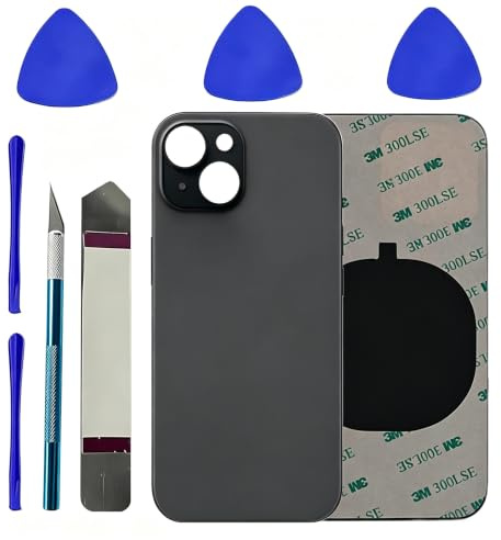 Alovexiong Hintere Glasabdeckung Ersatz für iPhone 15 hintere Glasabdeckung Ersatz mit vorinstallierten Kleber + Reparatur-Kit (Schwarz)