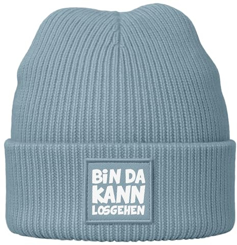 MoonWorks® Damen Beanie mit Spruch Bin da kann losgehen Statement Wintermütze Feinstricke Patch Bedruckt Streewear Accessoire