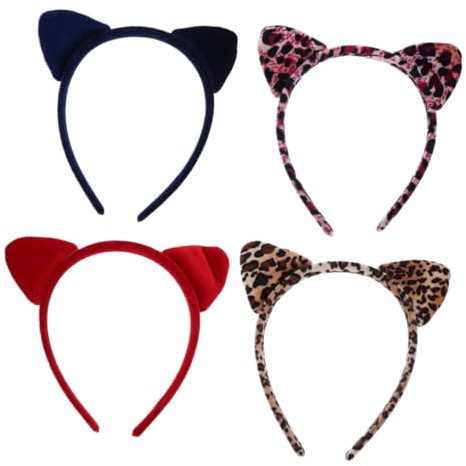 Generisch 4 Stück Pack Katzenohren Haarreif Leopardenmuster Party Haarband Cosplay Erwachsene