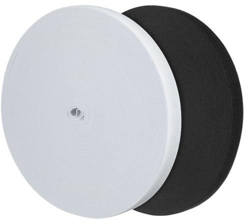 Mipcase Hochelastische Gummibänder 20mm Breit 40m Satz Schwarz Weiß Stretchband zum Nähen für Hosenbund Gürtel Haargummi Nähzubehör