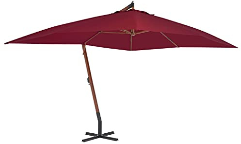 Grand parasol déporté avec mât en bois - 400 x 300 cm - Rouge bordeaux - Prolonge la durée de vie de votre salon de jardin
