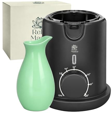 Relax Master Massage Oil Warmer | Ceramic Jug Oil Heater Adjustable Temperature 33–100°C | Fast Heating 400W | Bain Marie System Massage Oil Heater for Spa.