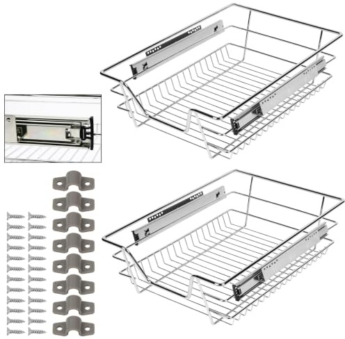Jaxguom 2 x Teleskopschublade 40cm, Ausziehbare Schublade Küche, Auszüge für Küchenschränke Vollauszug, Metall Schrankauszug Belastbar, Auszug Küchenschrank, Haushalt Küchenregal Küchenschublade
