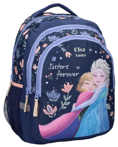 mybagstory Rucksack Disney Die Eiskönigin | Schulranzen für Mädchen, Kindergarten und Freizeit | Motiv Elsa und Anna | leicht und robust aus blauem Polyester | ideal für Kinder ab 3 Jahren