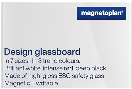 magnetoplan Design-Glasboard | BxH 600x400mm, Brillant-Weiß | Magnethaftend | ESG-Sicherheitsglas Premium Qualität | für Büro, Küche | Beschreibbar mit Board- und Kreidemarker | leicht zu reinigen