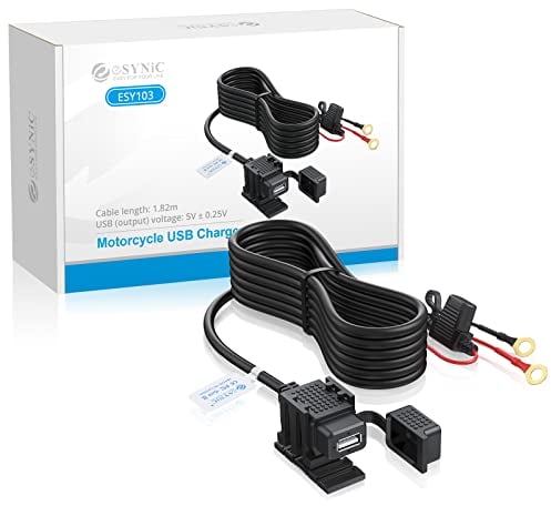 eSynic Motorrad USB Ladegerät Wasserdichter 2.1A 12V/24V USB Ladeanschluss für Motorräder – Schnelles Laden für Smartphones, GPS, Tablets – Universelle Passform für Motorräder, ATVs, Boote & Autos
