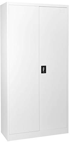 MMT Furniture Designs White Stainless Steel Cupboard - 2 Door Lockable Filing Cabinet - Tall Office Storage Cupboard Organiser - Heavy Duty Metal Shelving Unit - Large Storage Unit with 4 Shelves