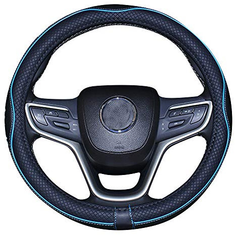 New Microfiber Leather Steering Wheel Cover for Truck Tundra (Black Blue, 15.25''-16'')