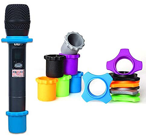 YTYKINOY 6 Sets Wireless Handheld Microphone Shakeproof Anti-Rolling Mic Protection Silicone Ring & Bottom Rod Sleeve Holder Stand for KTV Device (6 Colors)