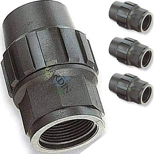 Suinga Pack 4 Enlace Hembra Polietileno 25mm x 3/4'' para Tuberia de polietileno 25 mm | Enlace rosca Hembra 25 Aenor | Conector riego, negro