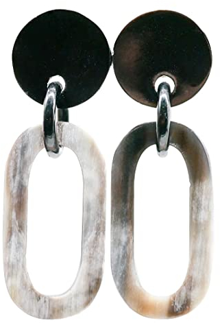 Feliss Damen Boho Ohrringe Ohrstecker hängend afrikanischer Schmuck aus 100% Horn. Große Ohrhänger in schwarz, kleines Geschenk. Hippie earrings aesthetic