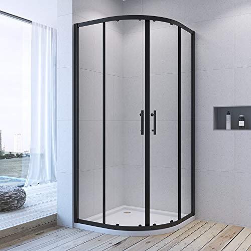 80x80 x 195cm Duschkabine Matt Schwarz eckeinstieg Viertelkreis Rund Dusche Schiebetür Duschabtrennung Runddusche Duschtrennwand aus 6mm ESG Nano Glas